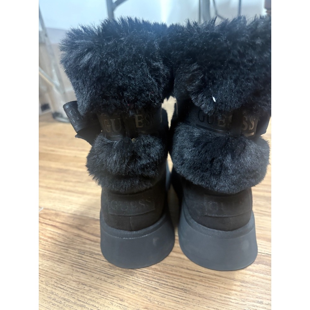 Guess Black Faux Fur Lined Ankle Boots Women's Winter Cozy Logo Strap
